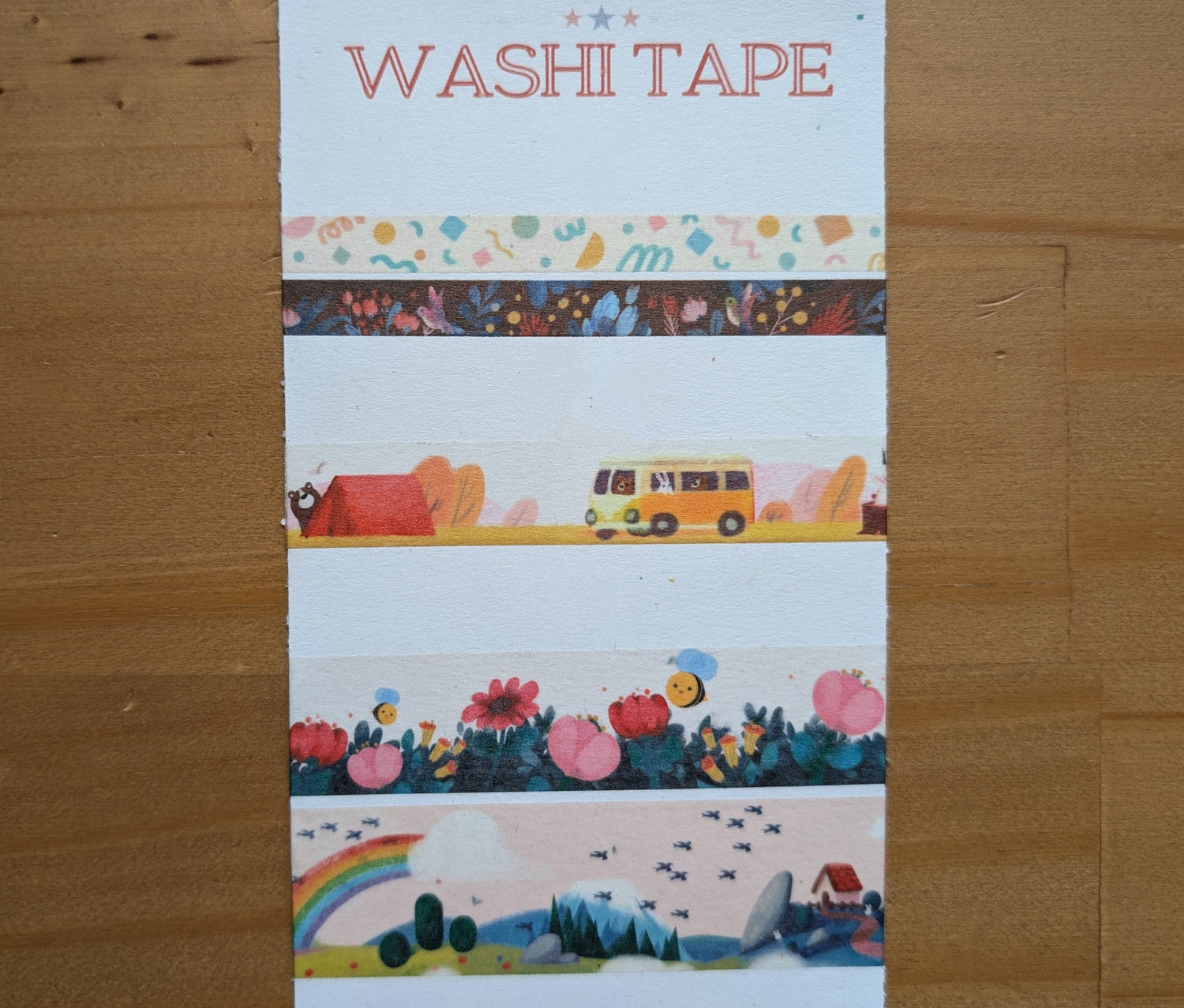 Washi tape options on a blank piece of paper