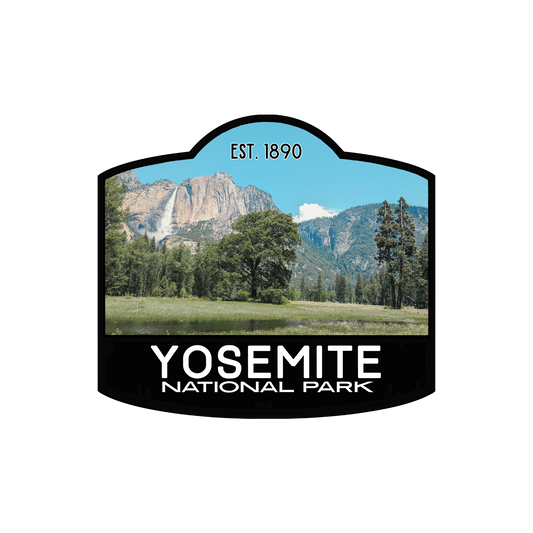 black bordered sticker represents Yosemite National Park in California 