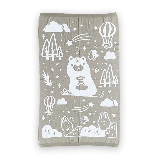 Bear forest Gray knitted baby blanket, by Little Red House