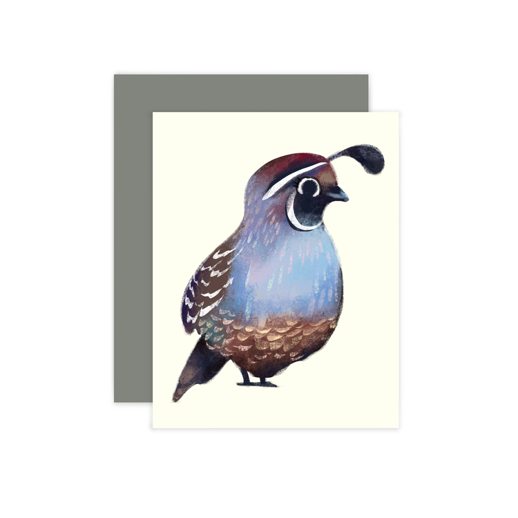 Quail card with gray envelope, by Little Red House