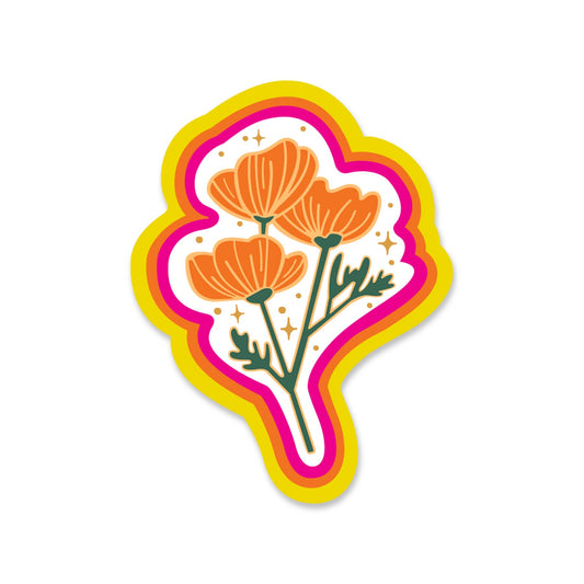 Magic poppy sticker with yellow, orange and pink outlines