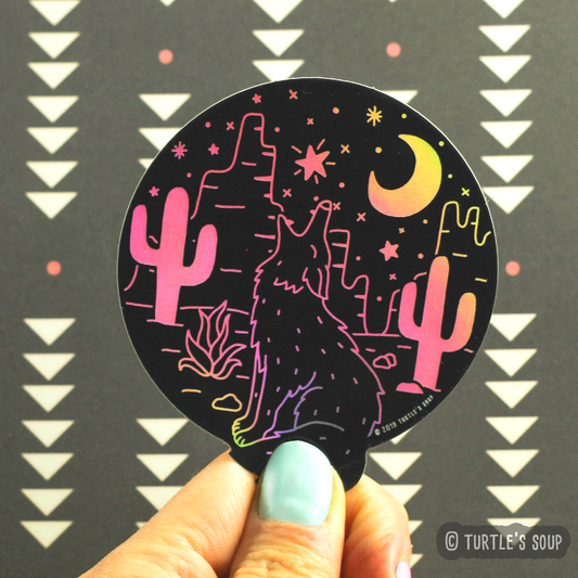 Holographic desert coyote sticker by Turtle's Soup