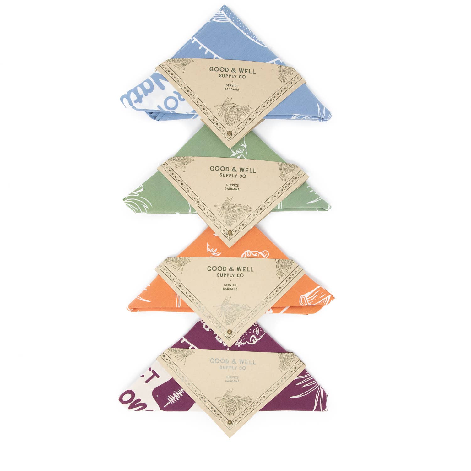 Range of colors of service bandanas by Good + Well Supply Co