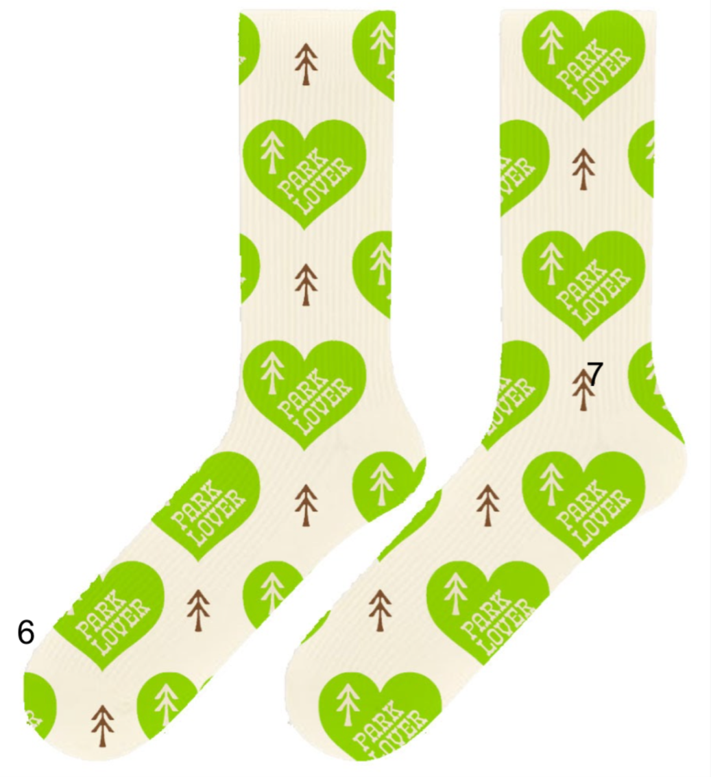 White and green Hearts Park Lovers socks by Parks Project