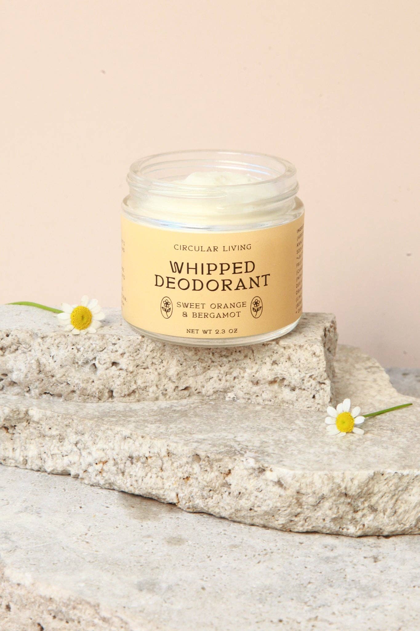 Sweet Orange and Bergamot Whipped Deodorant in glass jar made by Circular Living