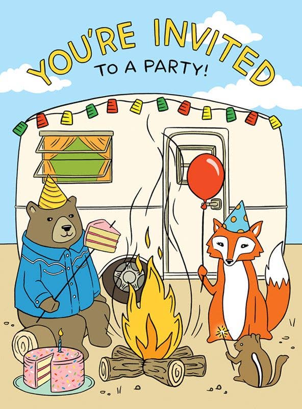 You're Invite to a Party Invitations with Forest animal campfire party Box set stationery by The Found