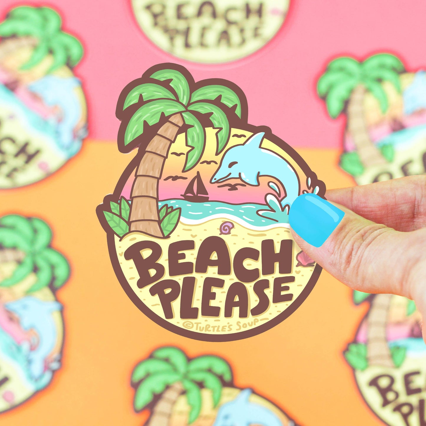 Beach Please dolphin palm tree sticker by Turtle's Soup