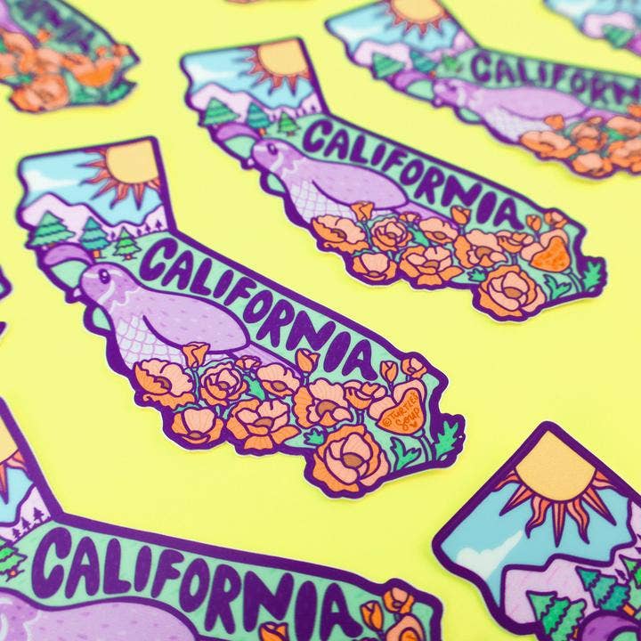 California state quail and poppies sticker by Turtle's Soup