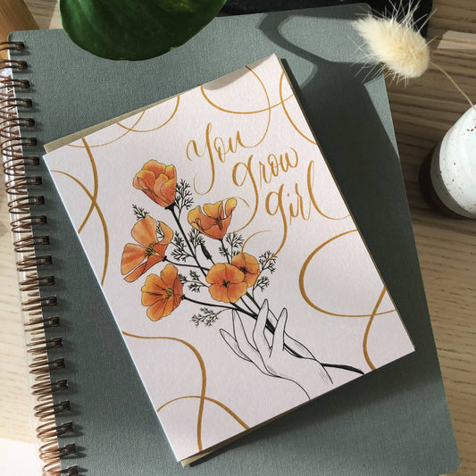 You Grow Girl Poppies bouquet stationery by Traveling Calligrapher