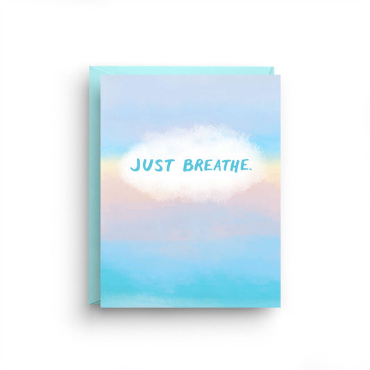 Just Breathe watercolor stationery with blue envelope by Nicole Marie Paperie