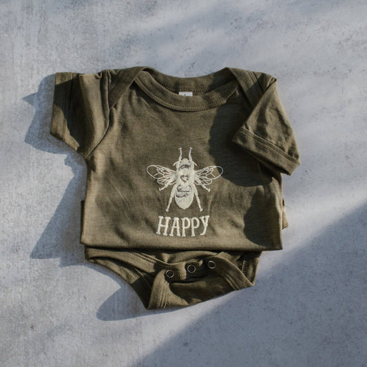 Bee Happy baby onesie in Olive green by Bee Happy Today