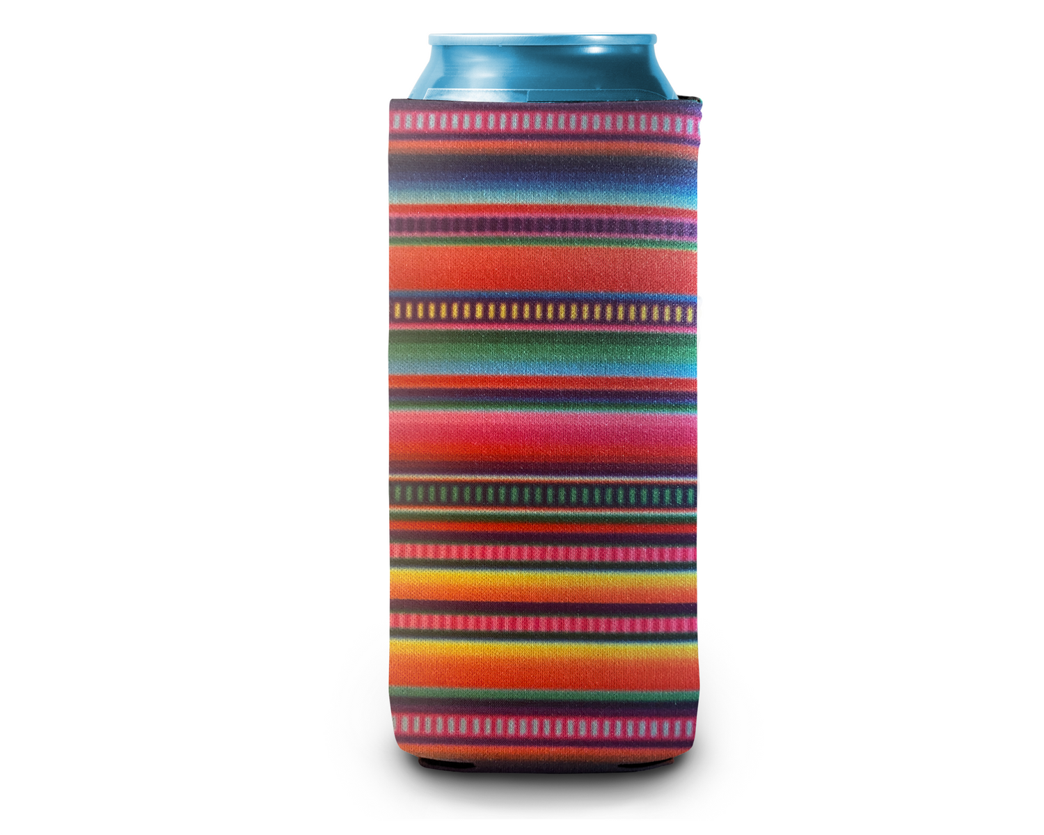 Slim Can Cooler by Skumps with serape colorful stripes pattern