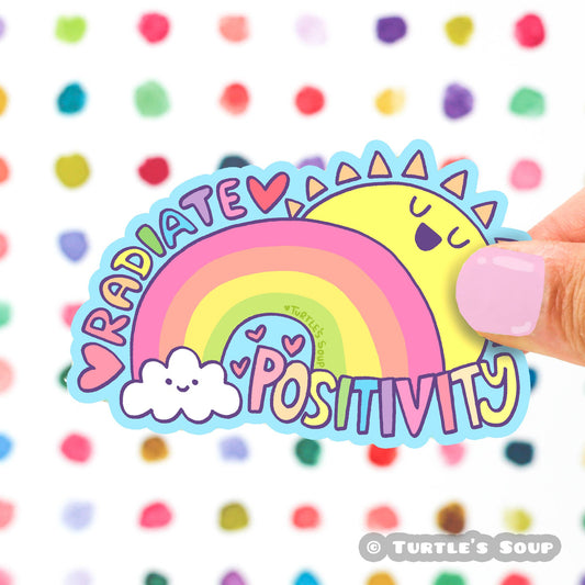 Radiate positivity rainbow sticker by Turtle's Soup