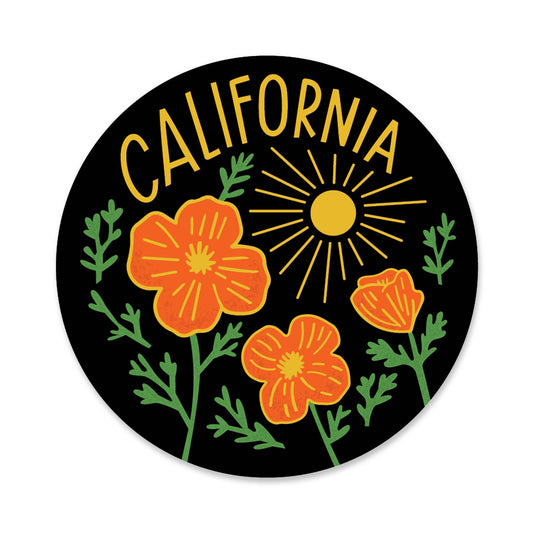 Black California poppy sticker with sunshine