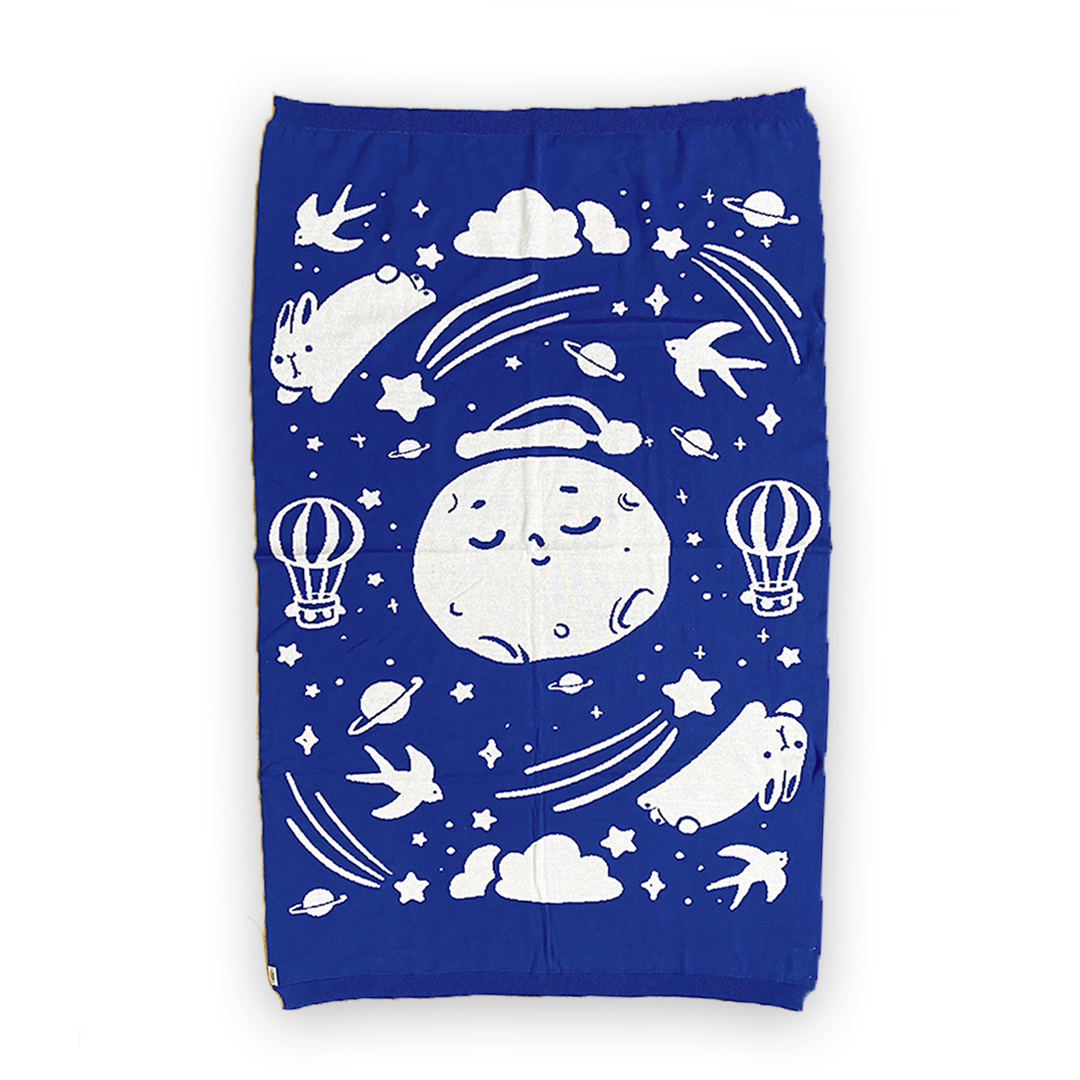 Blue Moon and bunny design baby blanket, by Little Red House