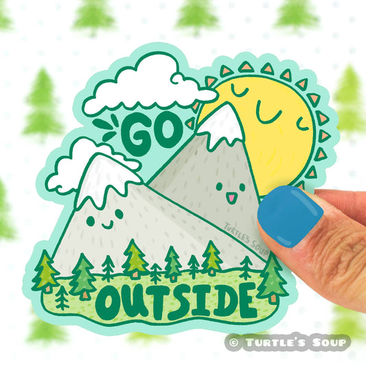 Go Outside smiley mountains and sunshine sticker by Turtle's Soup