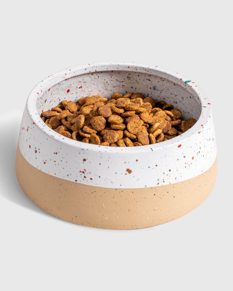 Stoneware dog bowl with kibbles by United by Blue