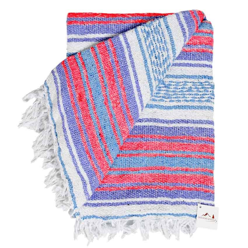 Westpath Mexican Falsa Blanket in blue, coral and purple