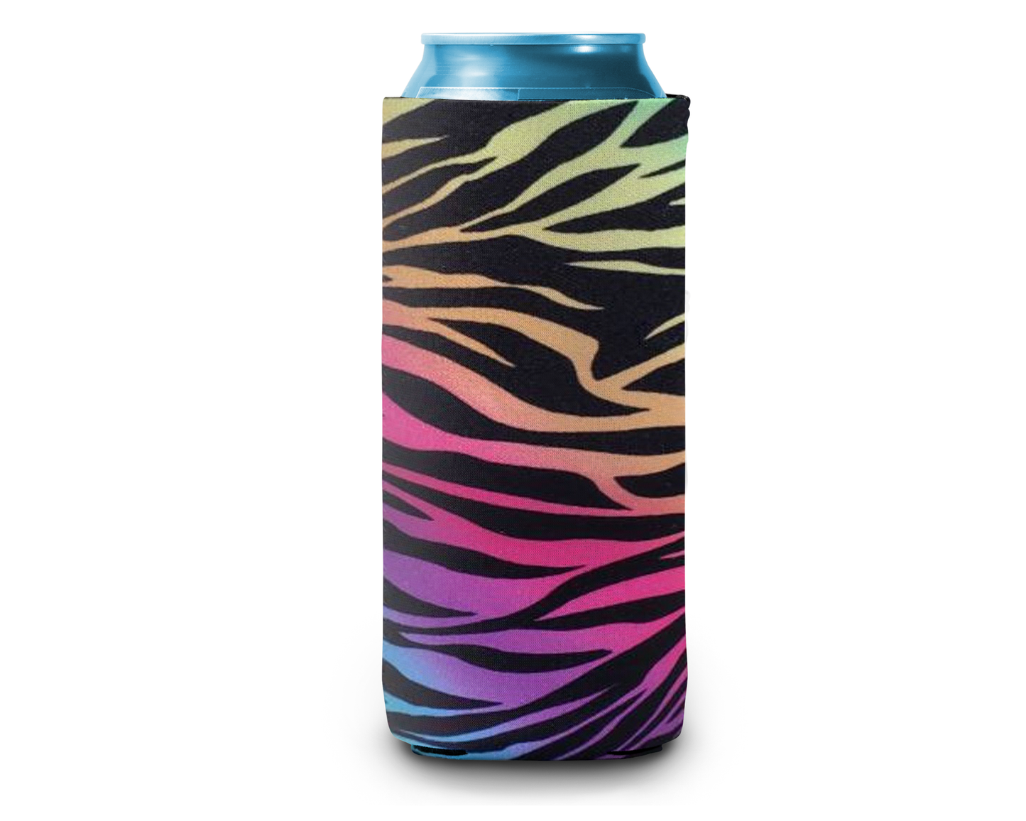 Slim Can Cooler by Skumps with rainbow tiger stripes