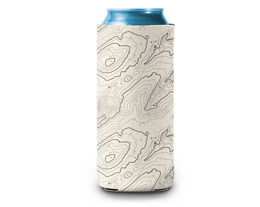 Slim Can Cooler by Skumps with black and white topographical map