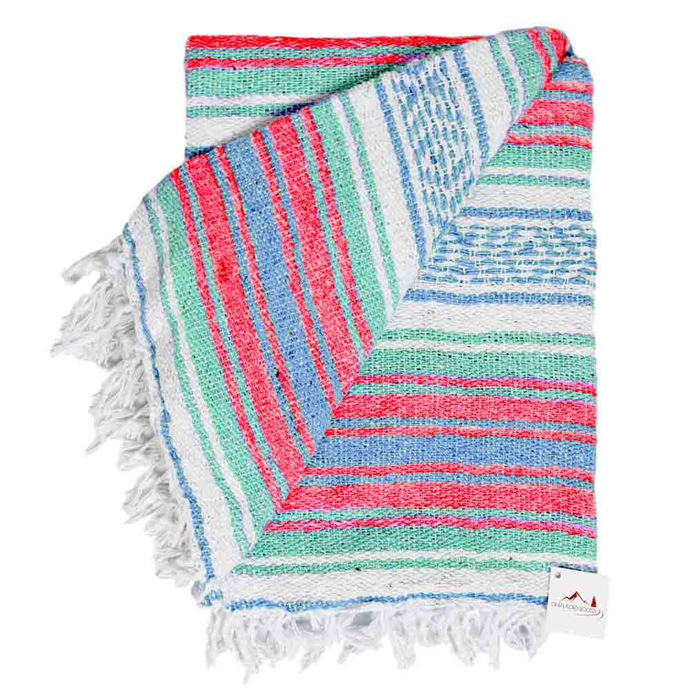 Westpath Mexican Falsa Blanket in mint, blue and coral