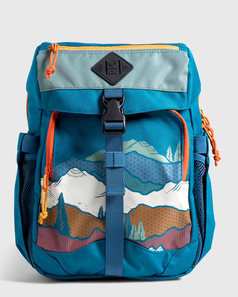 Front of blue United by Blue backpack