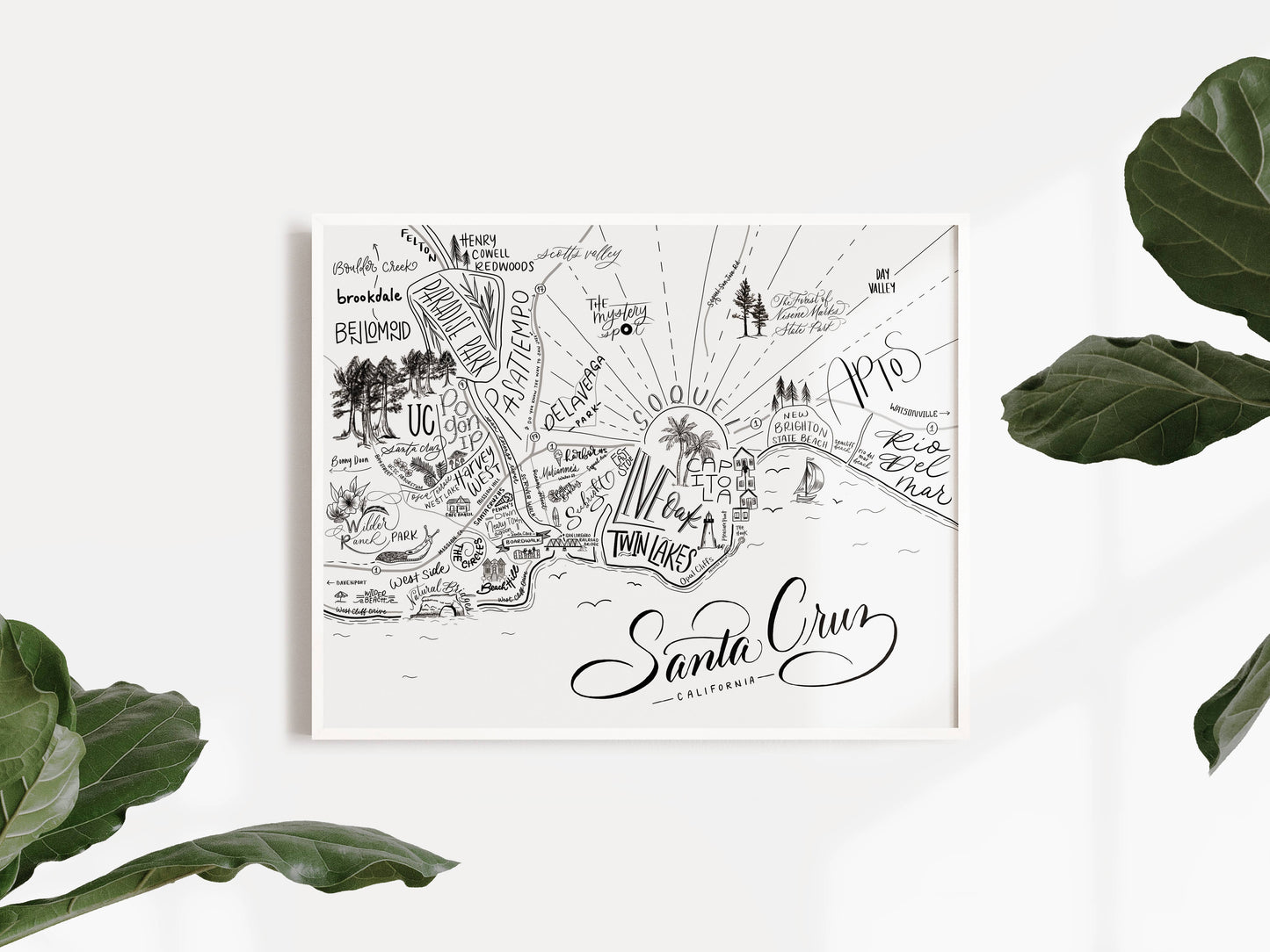 Santa Cruz map print by Traveling Calligrapher