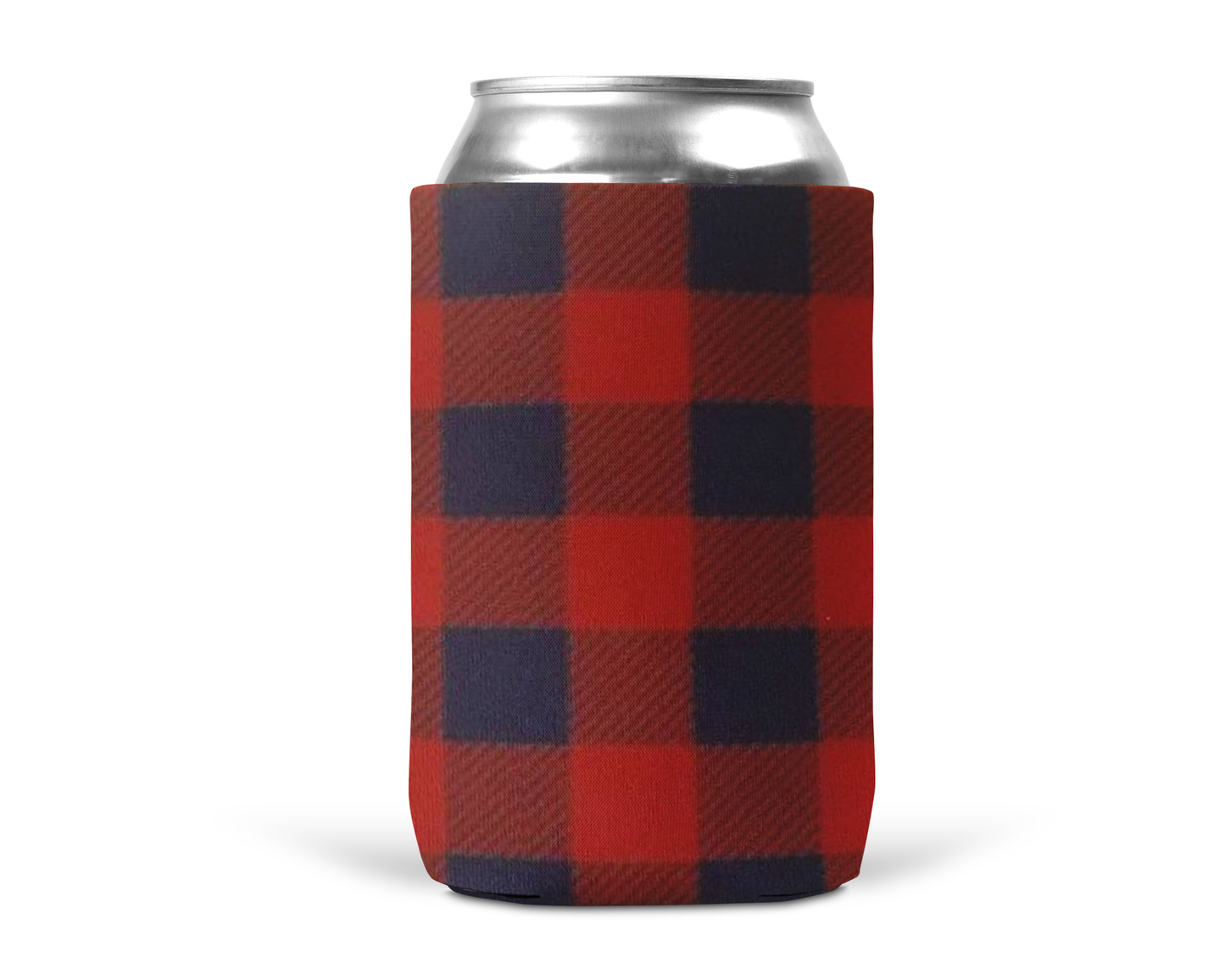 Can Cooler by Skumps with red and blue plaid