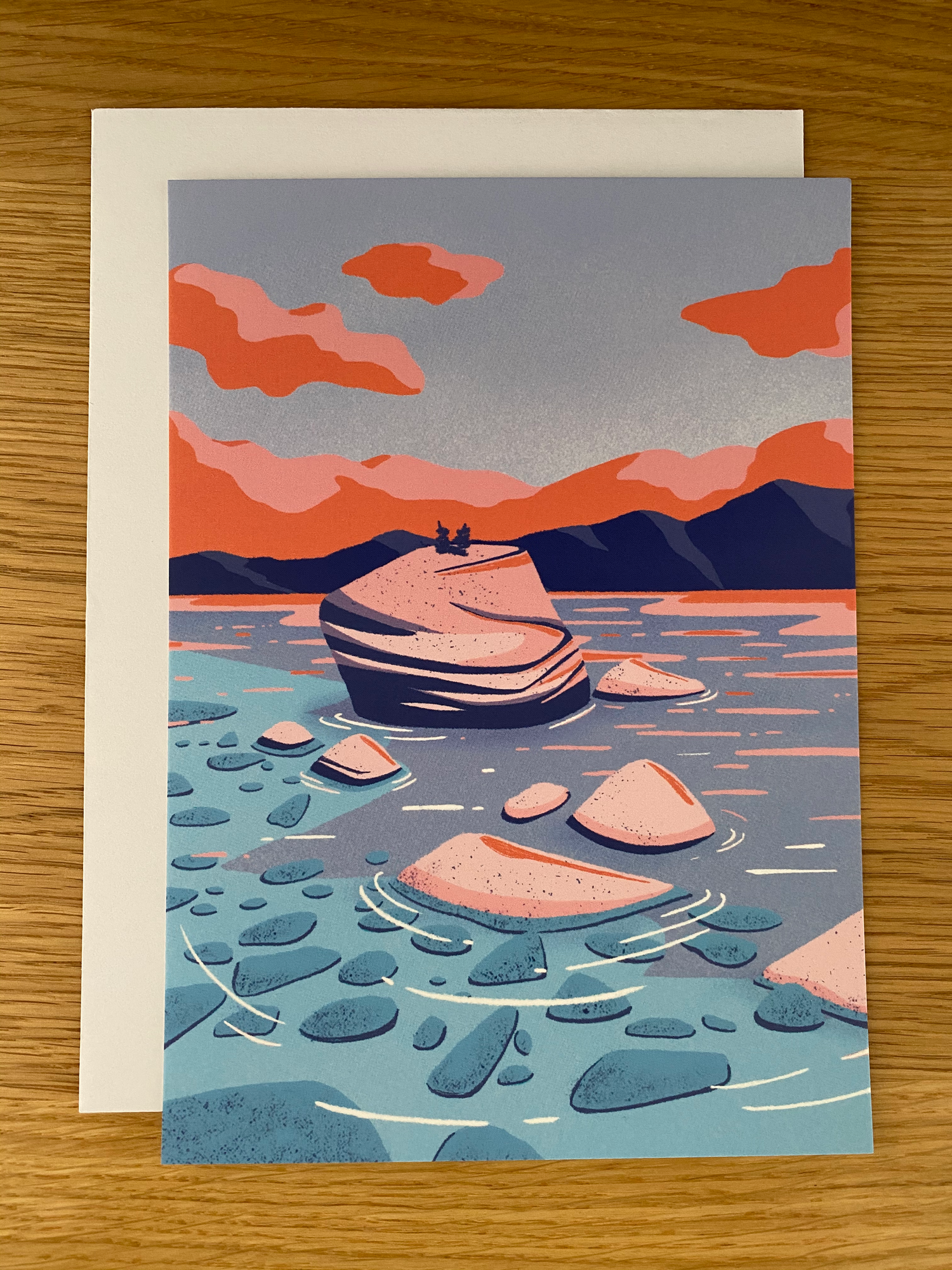 Boulder in Lake postcard scene by Annika Layne - Part of Alpine Glow postcard set