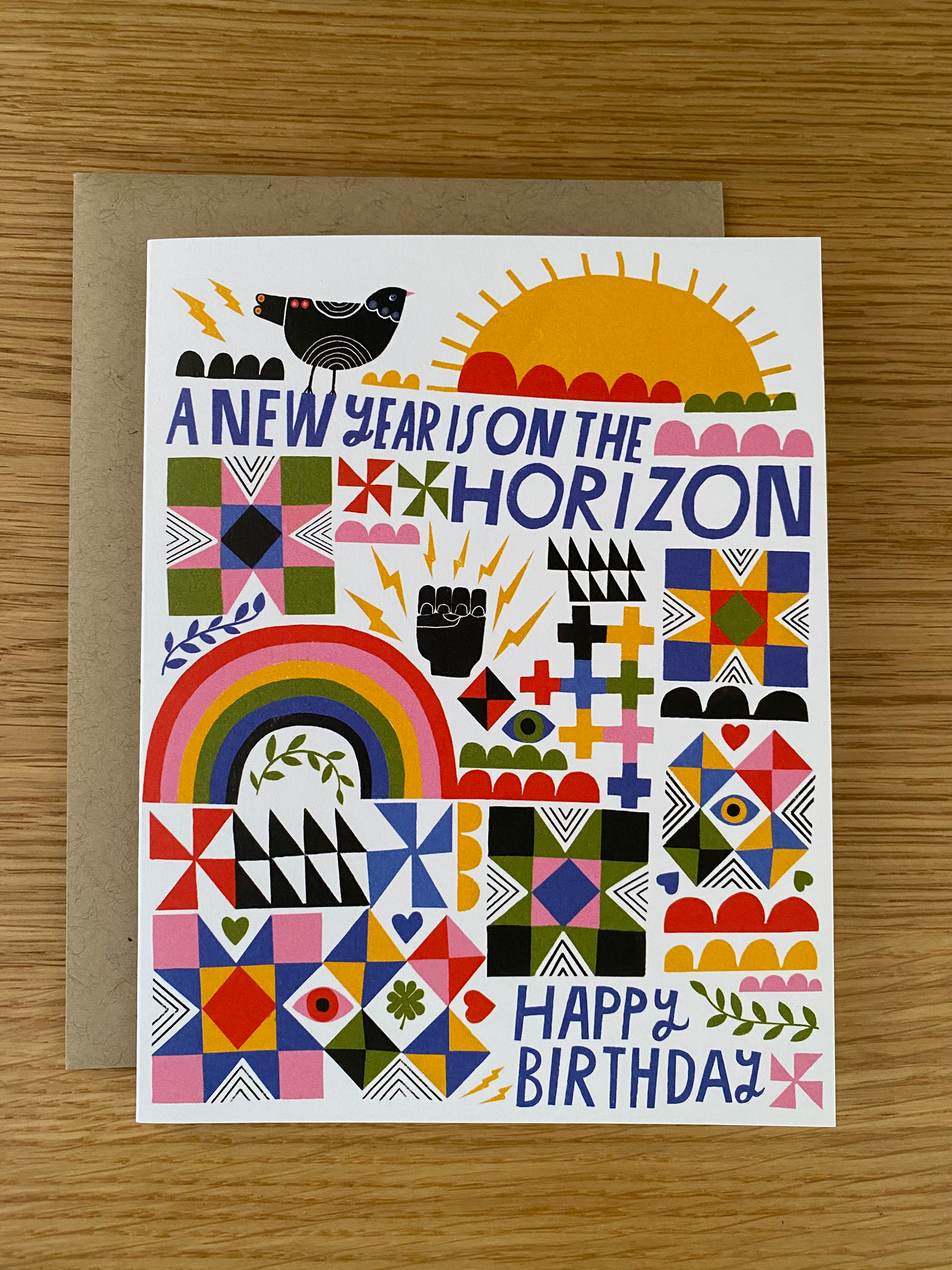 New Year is on the Horizon bold graphic birthday card by Emily McDowell