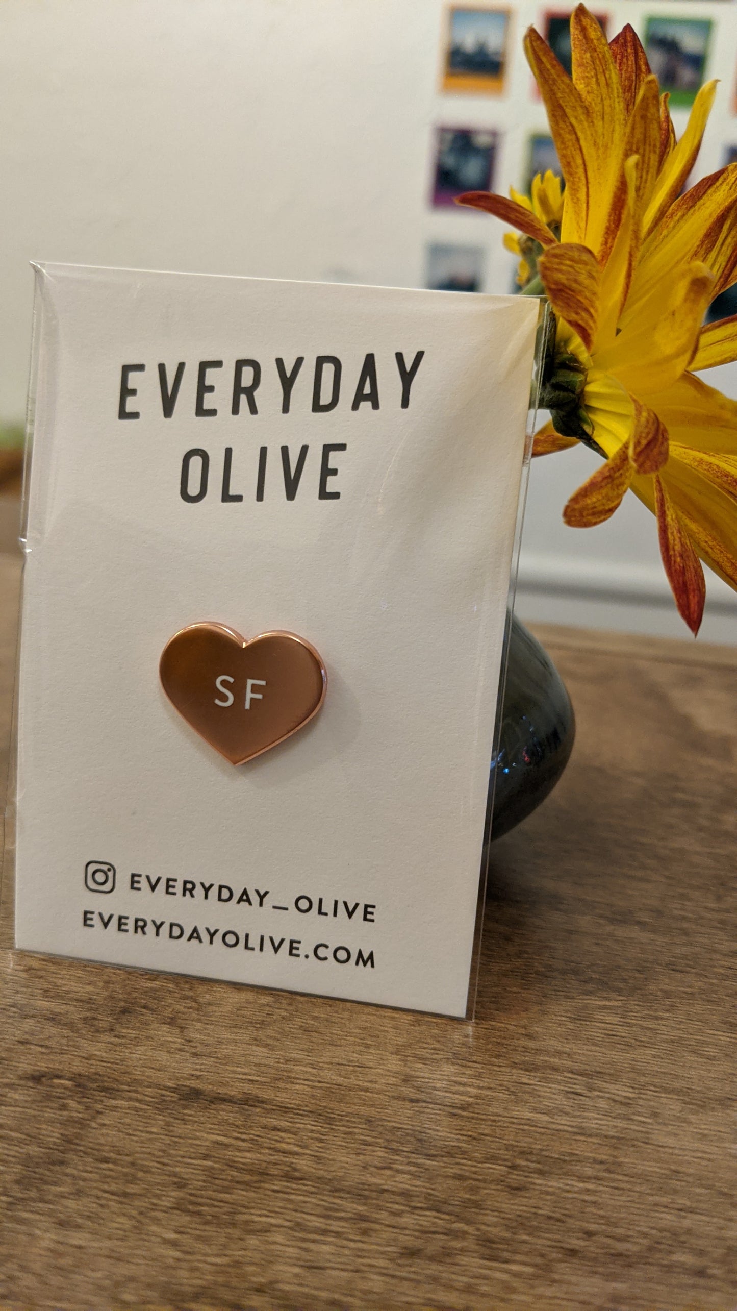 SF heart pin in rose gold enamel pin by Everyday Olive