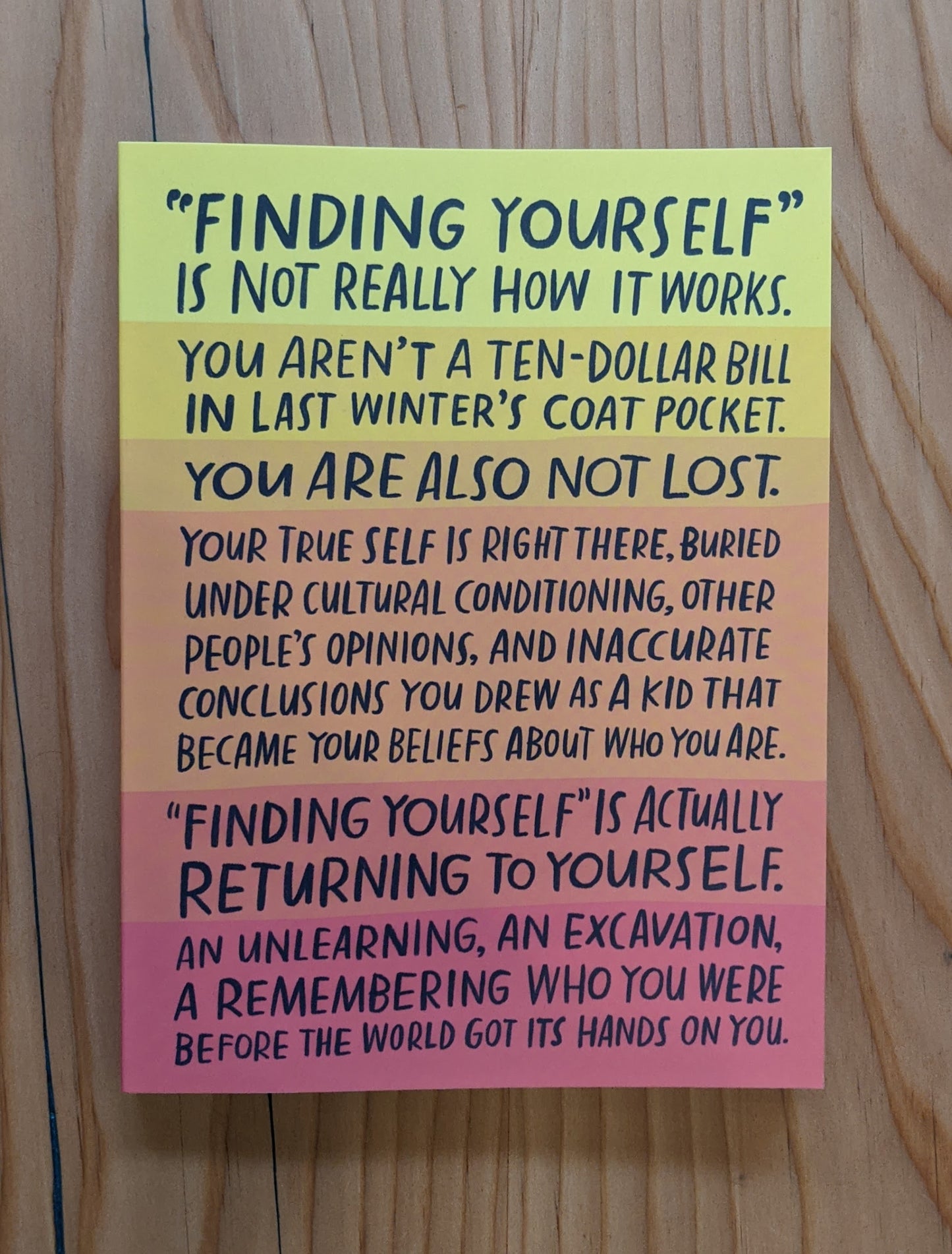 One of Emily McDowell journal designs: "Finding yourself.." front quote