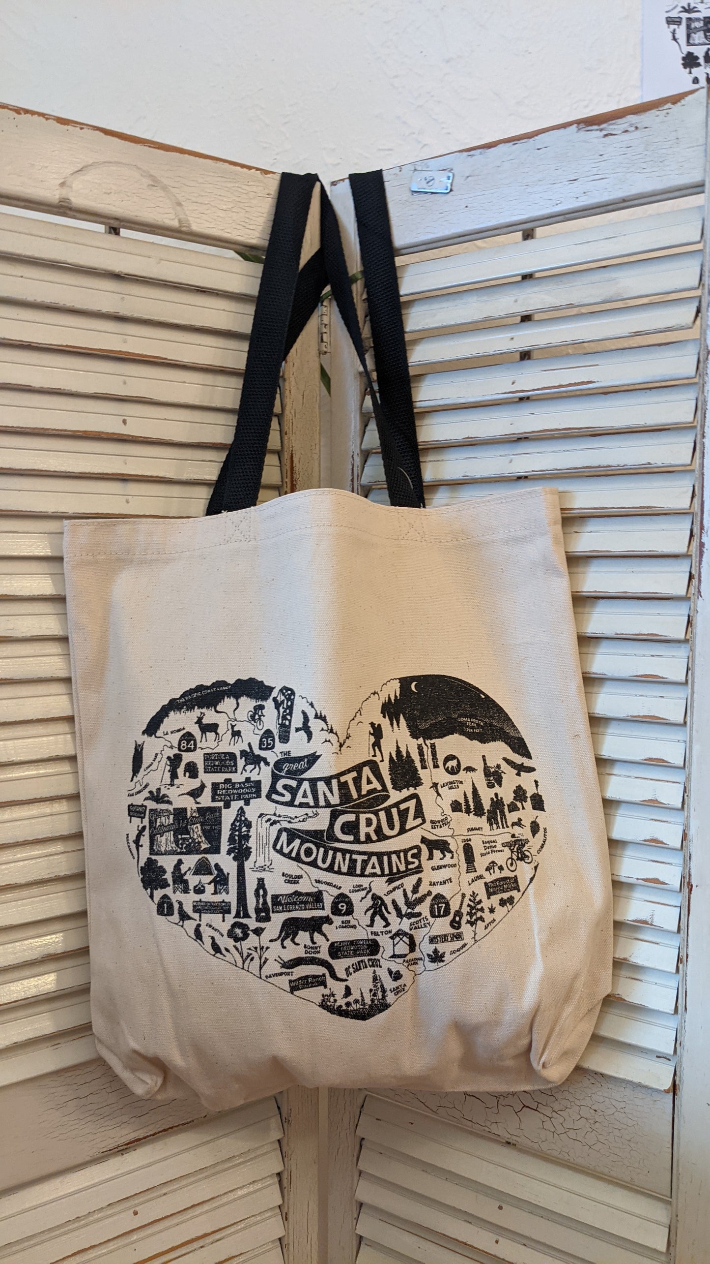 White and black heart design tote by Great Santa Cruz Mountains
