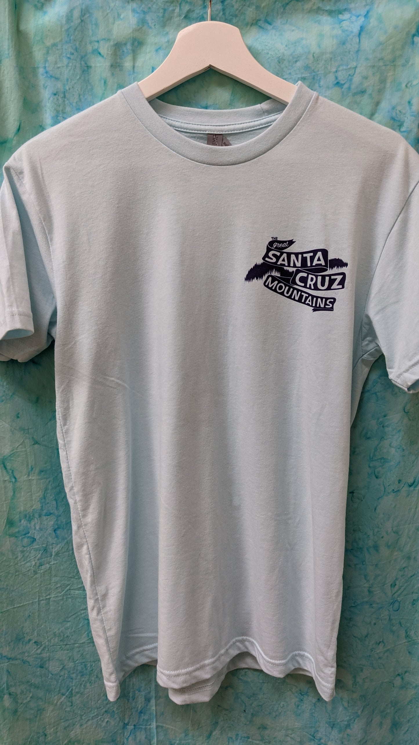 Front of ice blue shirt design by Great Santa Cruz Mountains