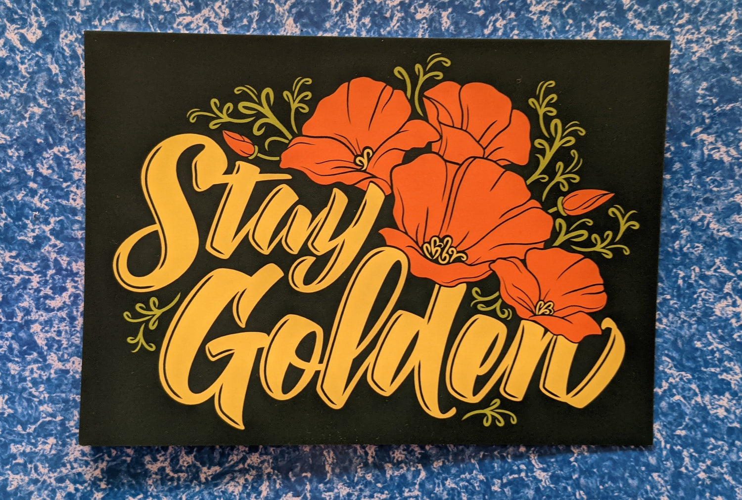Stay Golden poppy postcard by Poppy & Quail