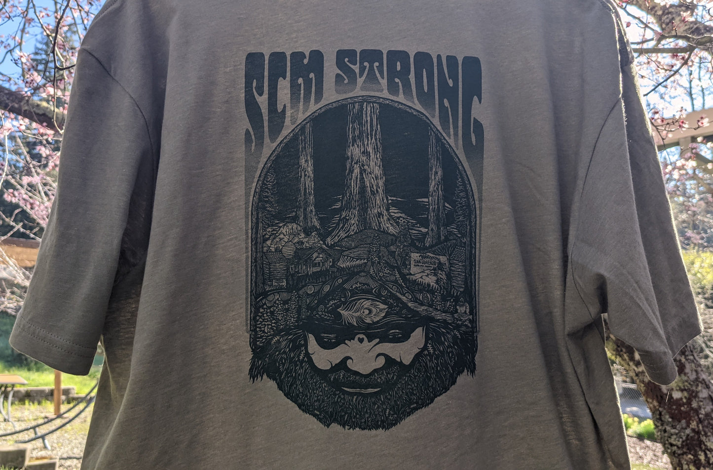 SCM Strong shirt in Army Green by Nicky Gatson, back of shirt focus
