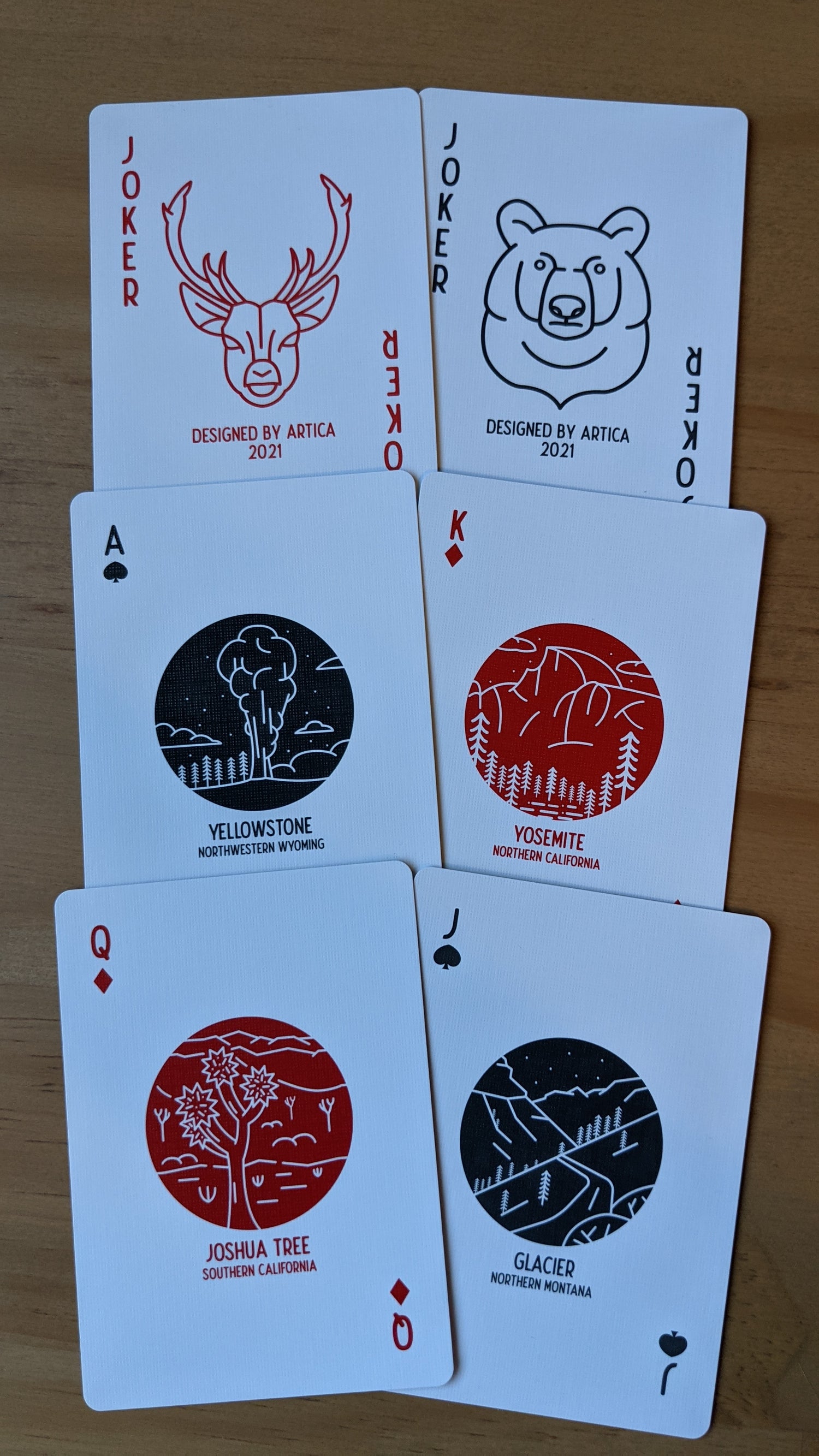 National Park Playing Cards example Jokers, Ace and Face cards