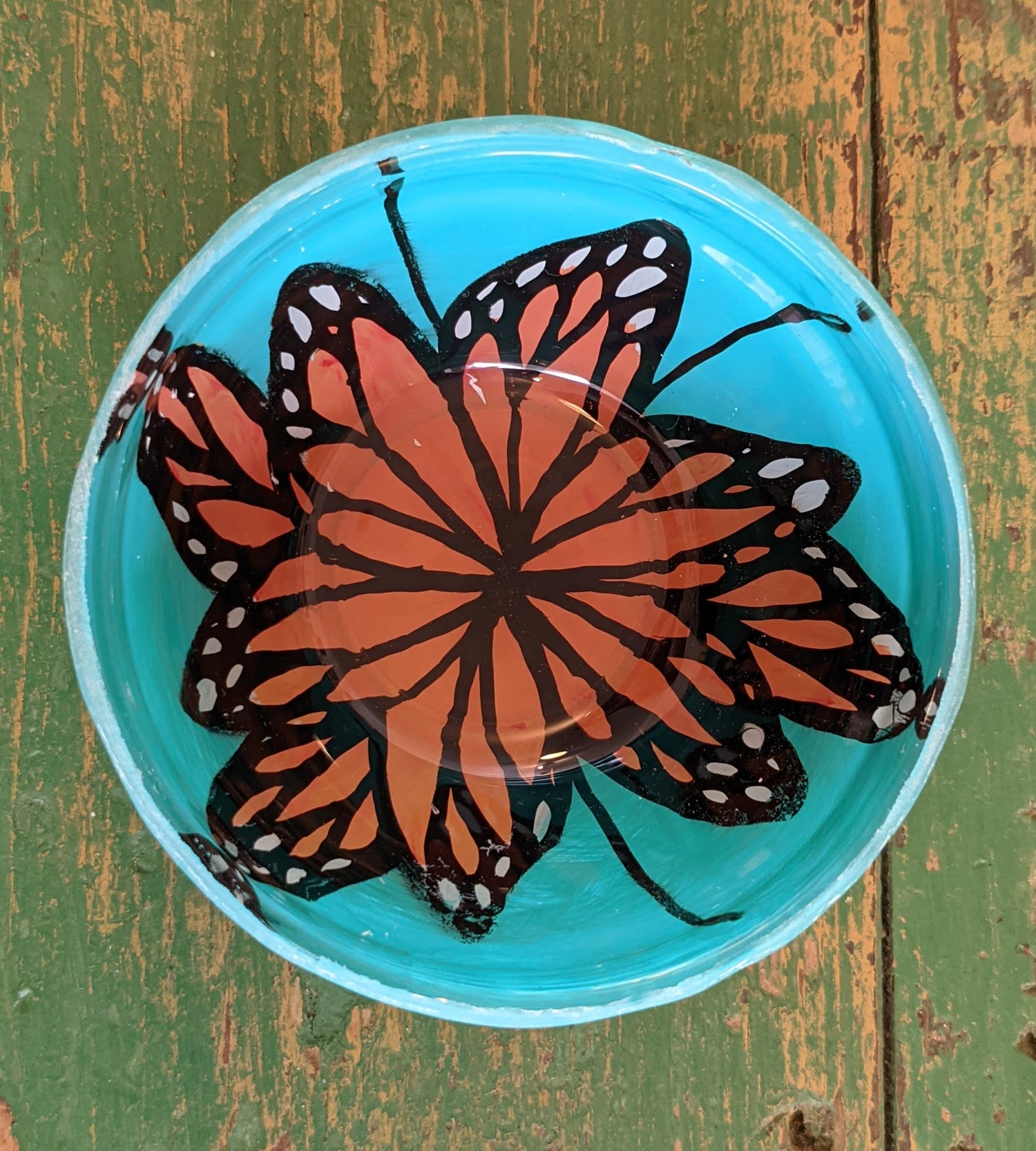 Monarch wings design mini painted bowl, by Skavenge Art