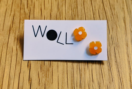Mini orange poppy stud earrings by Woll Jewelry