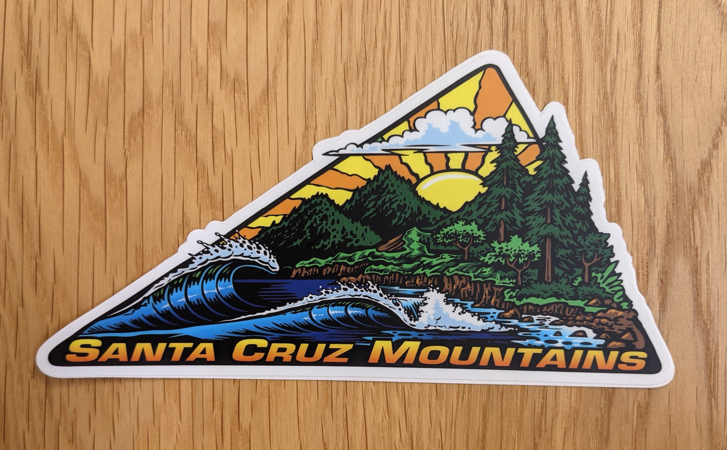 SCM Clothing logo sticker in full color reading "Santa Cruz Mountains"