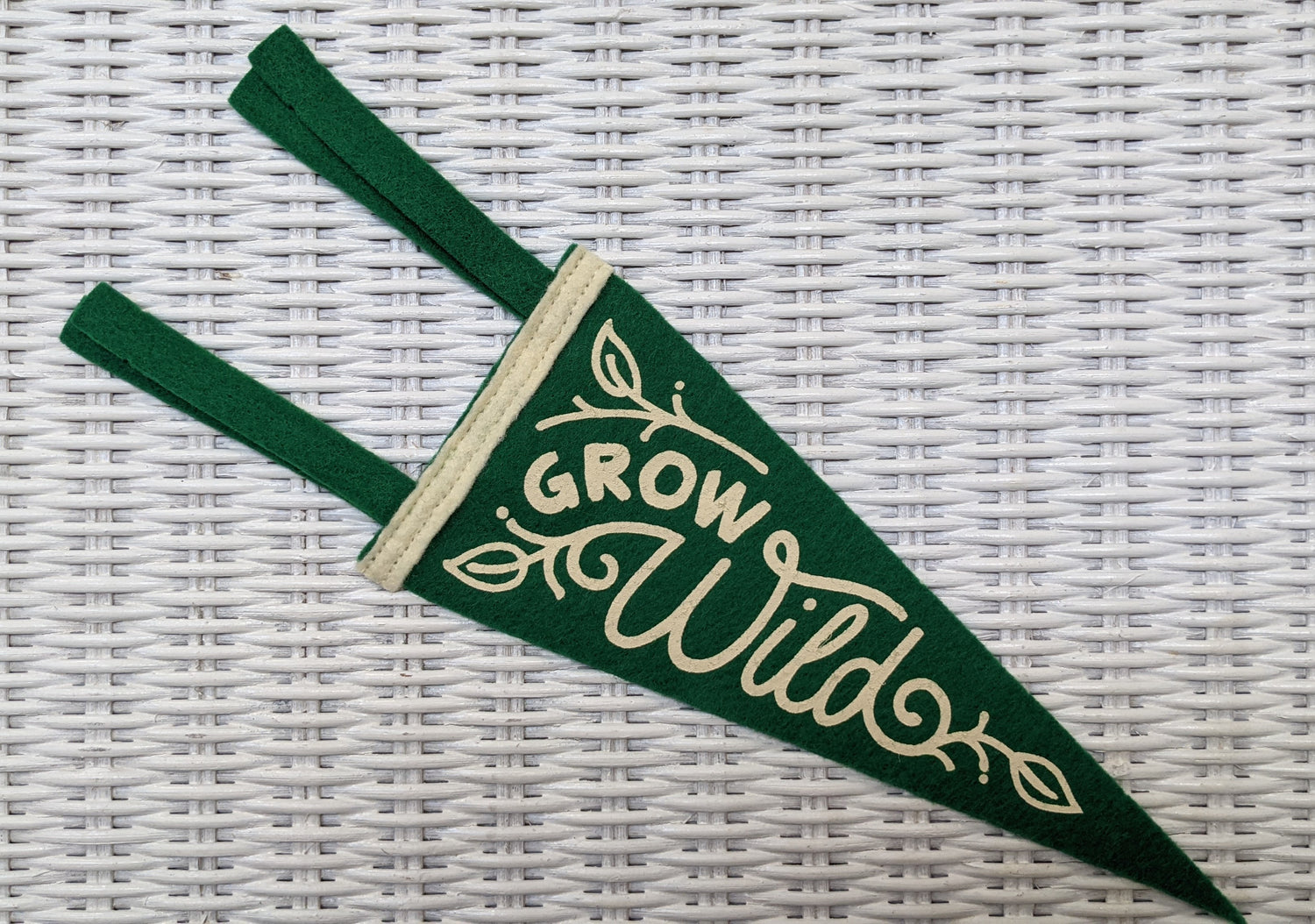 Mini white and green Grow Wild pennant by Poppy & Quail