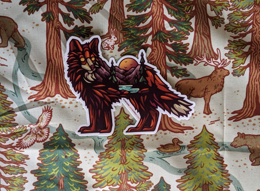 Fox shaped nature scene sticker by Nowhereland with forest background