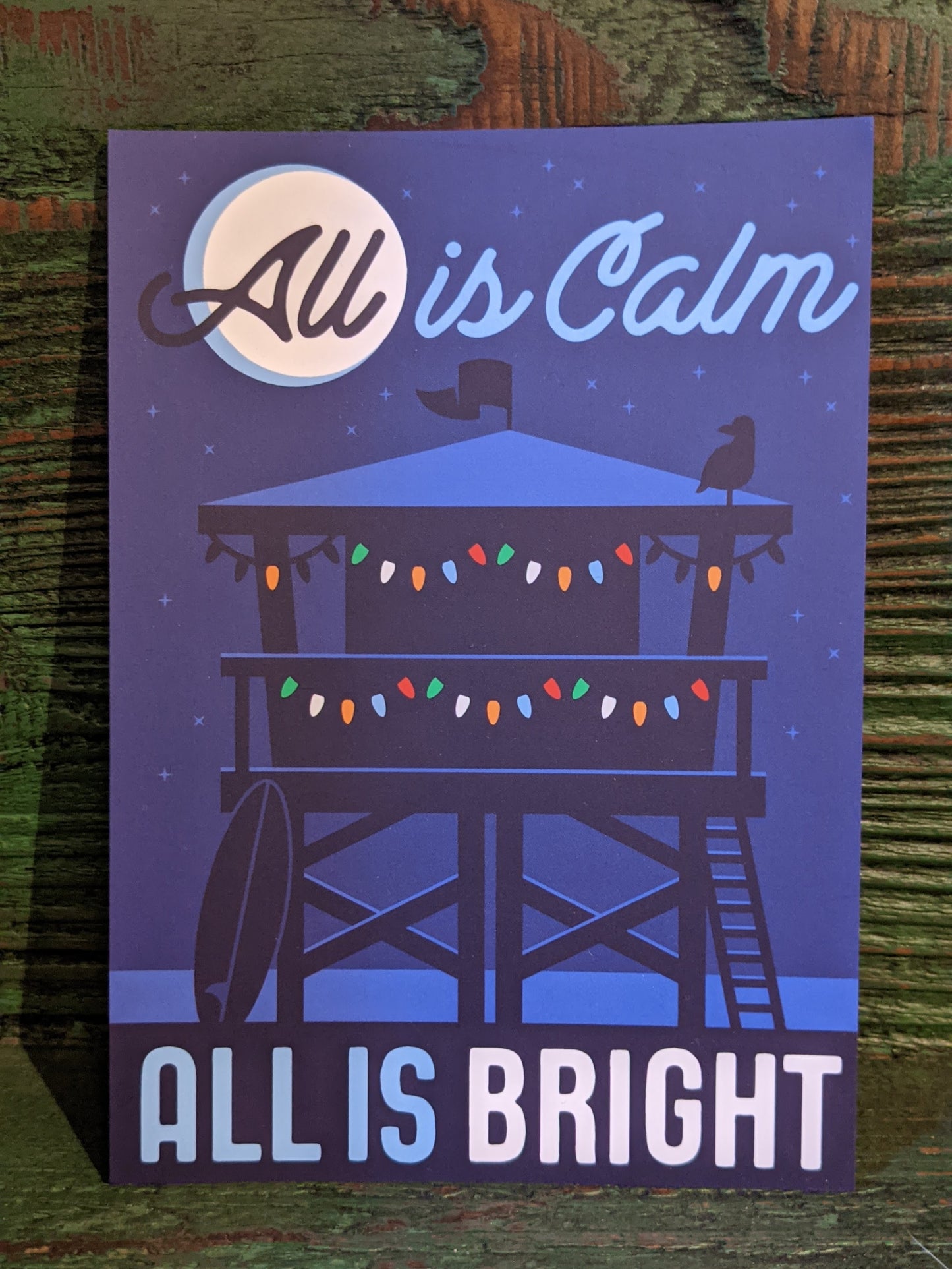 All is Calm, All is bright beach holiday postcard by Poppy & Quail