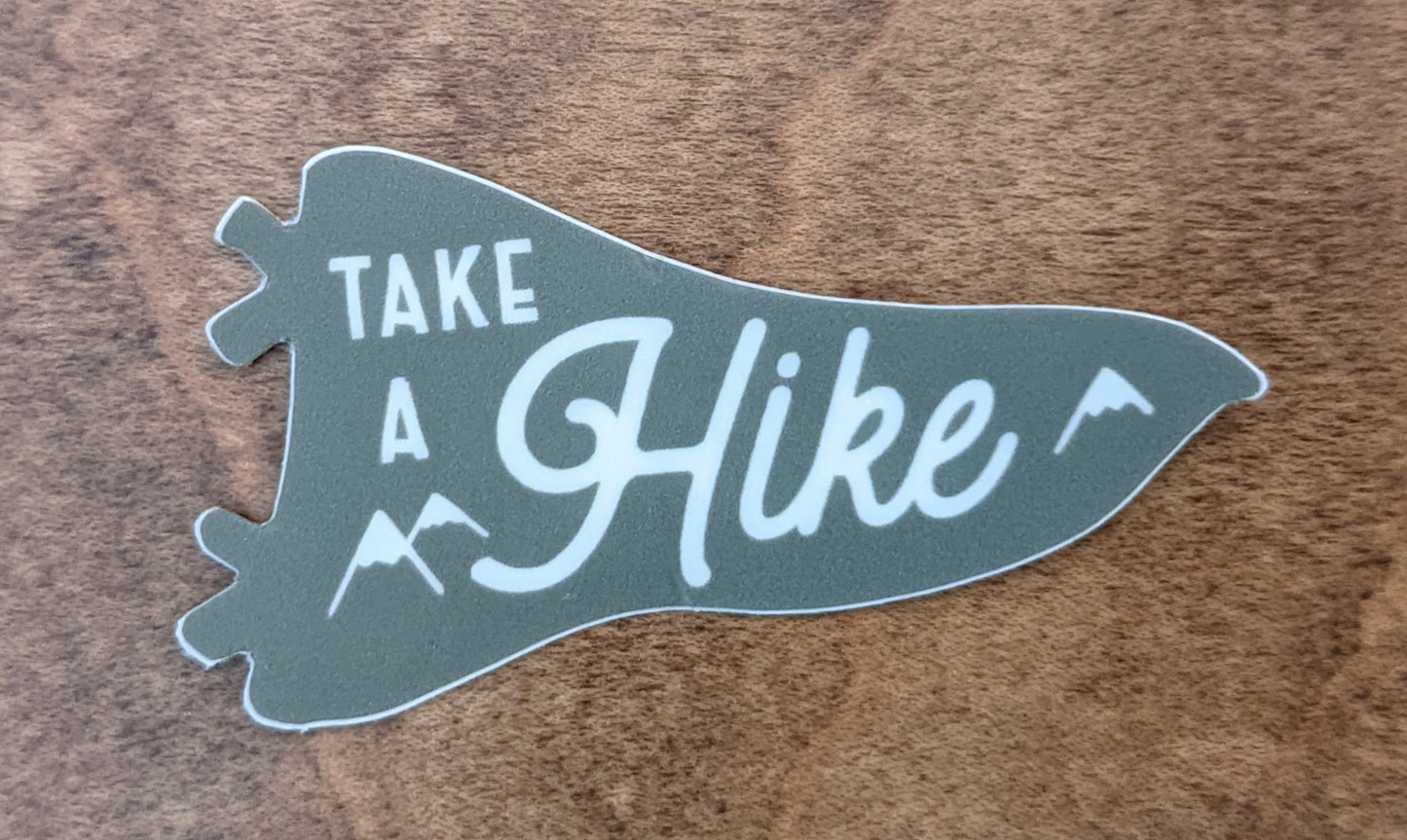 Mini green Take a Hike pennant sticker by Pau Hana Designs