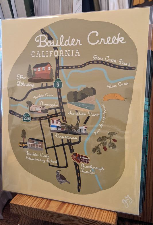 Boulder Creek California illustrated map print by Pau Hana Designs