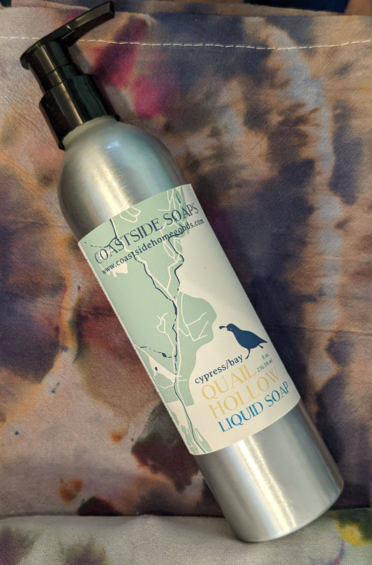 Quail Hollow scent Liquid Hand soap in reusable aluminum bottle by Coastside Homegoods