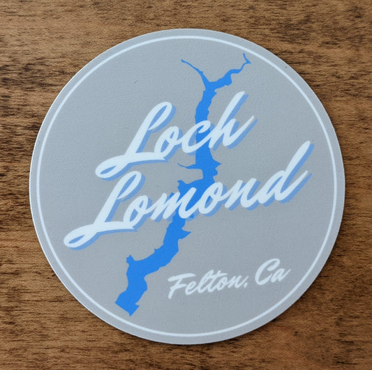 Mountain Talk round sticker reading Loch Lomond, Felton, CA