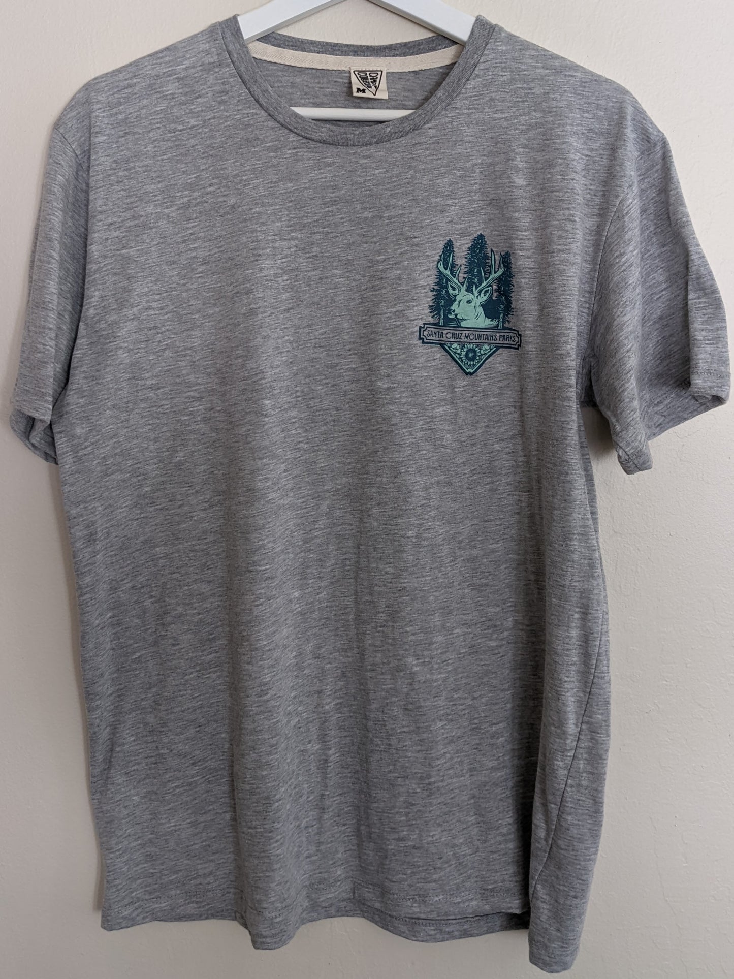 Gray Camp Collection shirt with Santa Cruz Mountains Parks design by Nicky Gatson,  created by Jackie from Present
