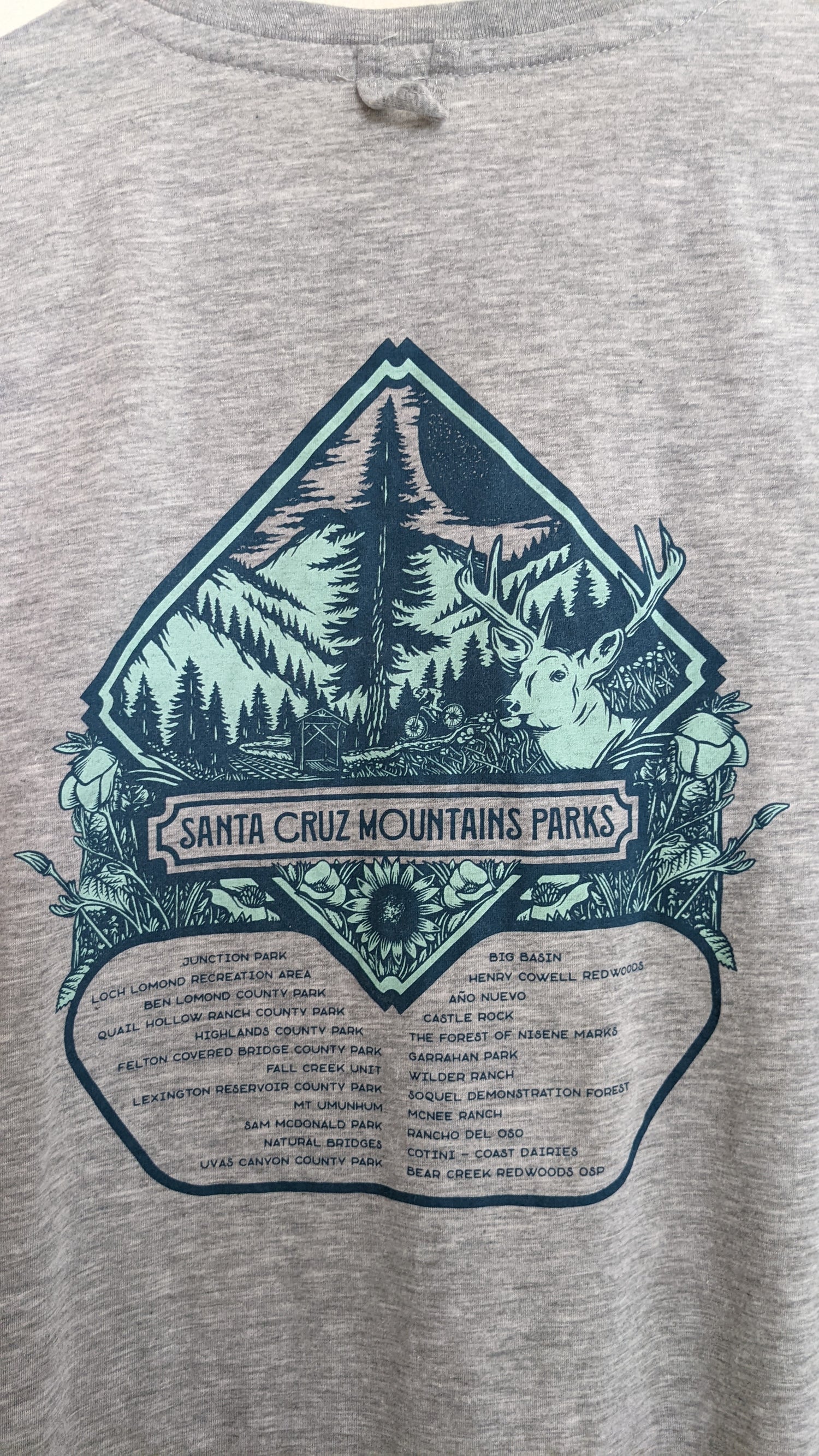 Close up of Santa Cruz Mountains Parks design by Nicky Gatson,  created by Jackie from Present