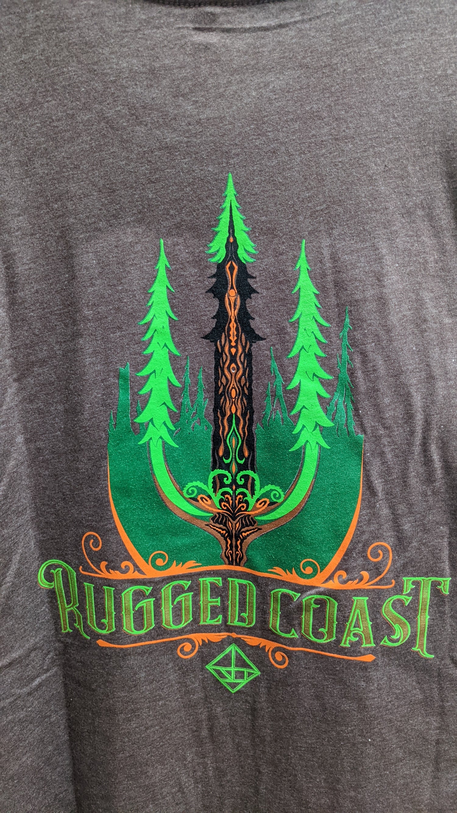 Close up of redwood trident design , by Rugged Coast